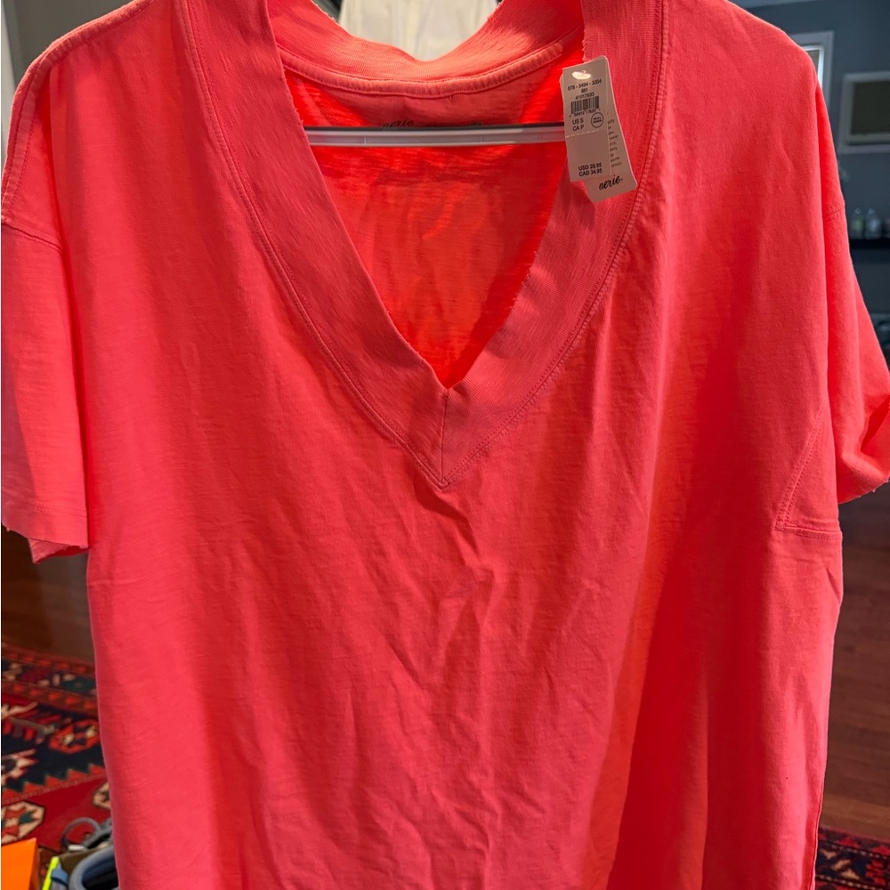 aerie V-Neck Short Sleeve Tee in Coral Pink